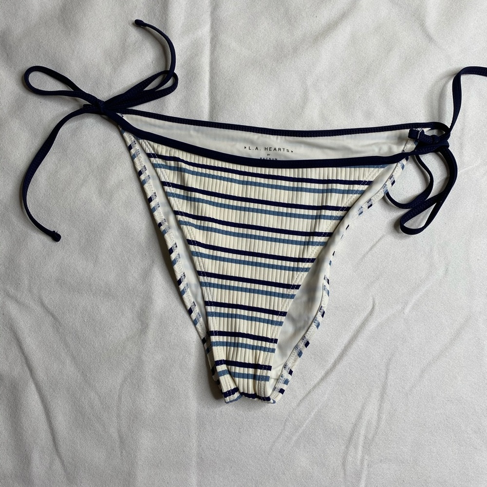 White & Blue Striped High Cut Bikini Bottom